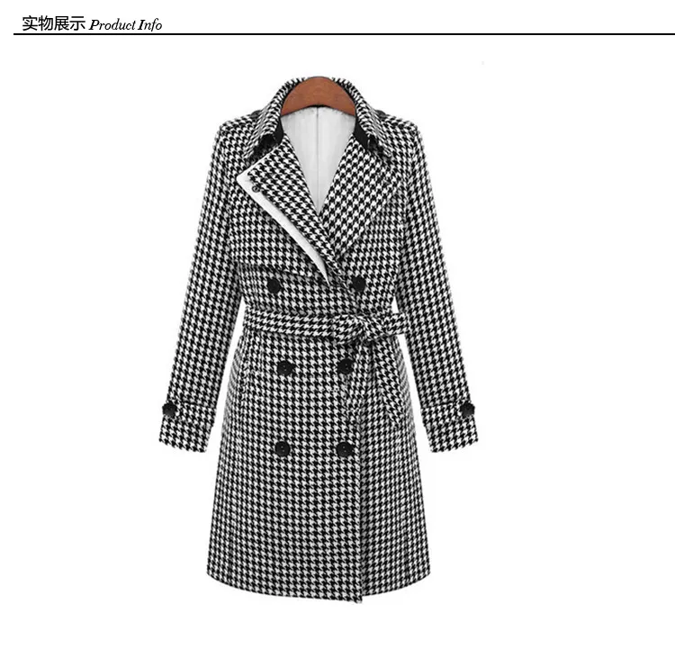 2014 Fall Winter Fashion Double Breasted Outerwear V Neck Pattern Plaid ...