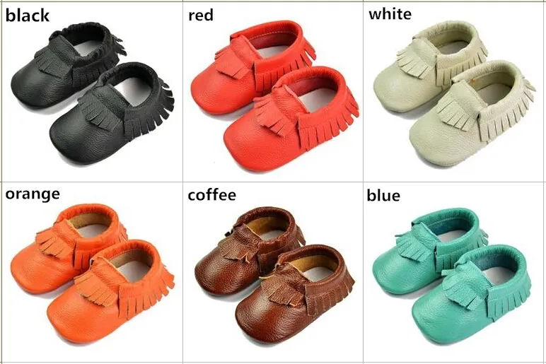 Gratis FedEx EMS Ship 2015 nya tofsar stil baby moccasins soft mocks baby skor barn 100% äkta ko läder nyfödd baby prewalker