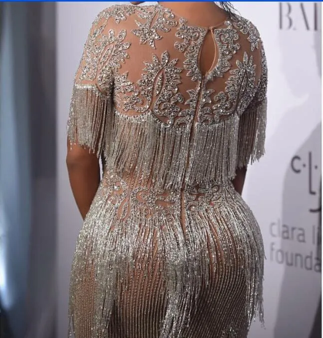 Sukienka Celebrity Dress Dress Labourjoisie Ball Suknia tylna HB Crystal Yousef Tassels Aljasmi Kylie Jenner Zuhair Murad Kim Kardashian