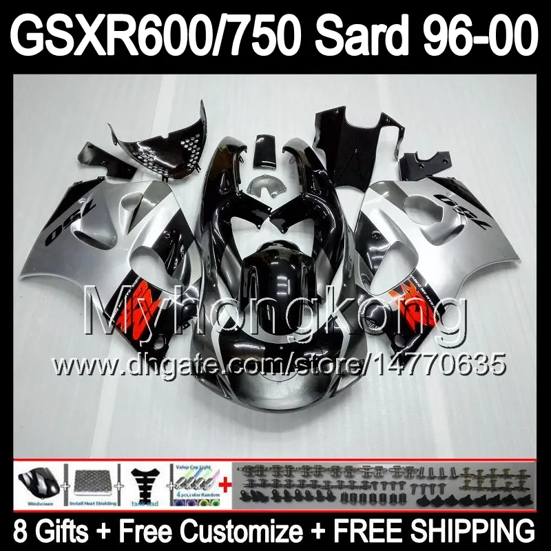 8Gifts+ обтекатель для Suzuki GSXR600 GSXR750 SRAD 96-00 GSXR 600 750 GSX в r600 о MY11 750 рандов черный серебристый 96 97 98 99 00 1996 1997 1998 1999 2000