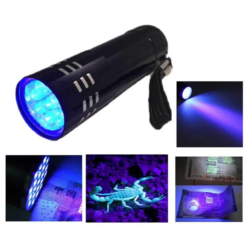 2016 Hot Sale Portable Mini Aluminum UV Flashlight Violet Light 9 LED UV Torch Light Lamp Flashlight