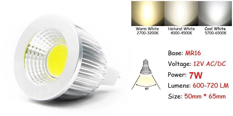 LED Spotlight Super Bright COB GU10 LED 9W Żarówki Światła 60 Kąt Ściemniany E27 E26 E14 MR16 Ciepłe / czyste / chłodne białe