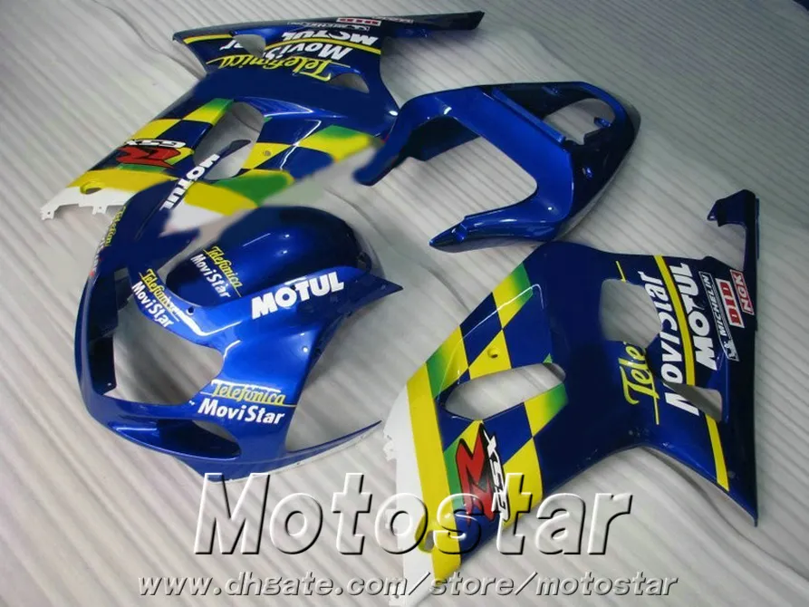 Top quality ABS fairings set for SUZUKI GSX-R600 GSX-R750 2001-2003 K1 blue yellow movistar fairing kit GSXR 600/750 01 02 03 SK40