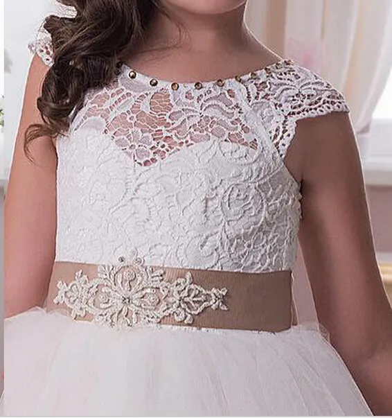 Vestidos de meninas de flor do laço colher uma linha com tule de cristal vestido de comunhão de daminha para vestidos de meninas pgeant casamento