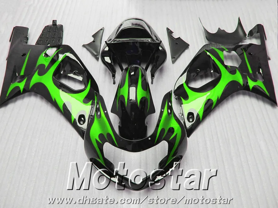 ABS motorcycle fairings set for SUZUKI GSX-R600 GSX-R750 2001-2003 K1 green flames in black fairing kit GSXR600/750 01 02 03 SK4