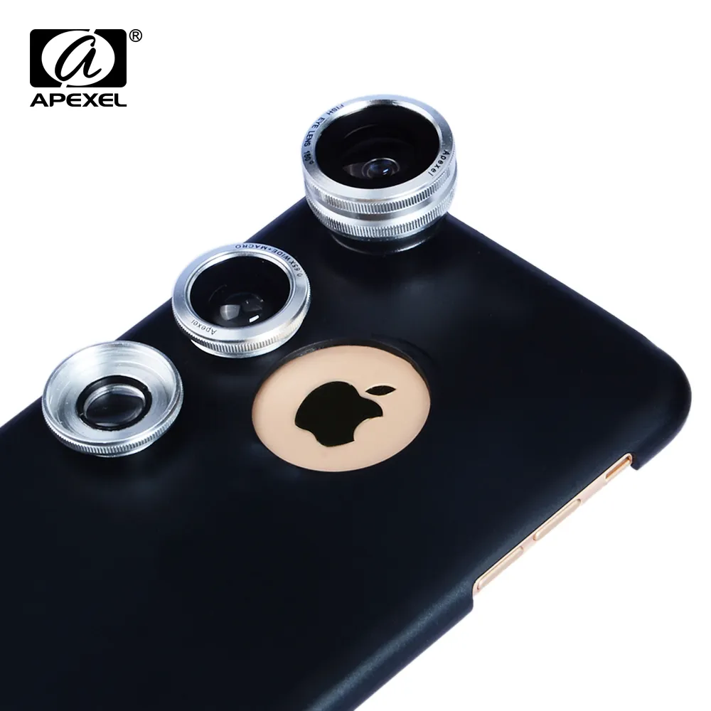 APEXEL objectif de caméra de téléphone portable 3 en 1 Kit professionnel Fisheye, étui d'objectifs grand Angle Macro pour iPhone, objectif de téléphone Samsung objectif CX3