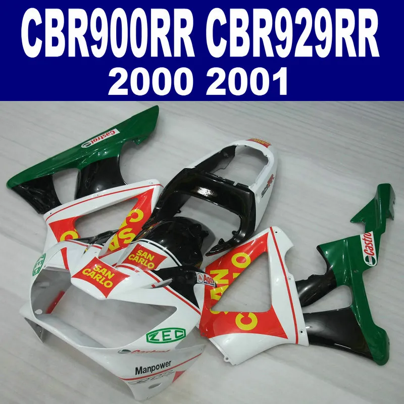 Customize motorcycle fairings set for HONDA CBR929 2000 2001 green white black plastic fairing kit CBR 929 RR CBR900RR HB9