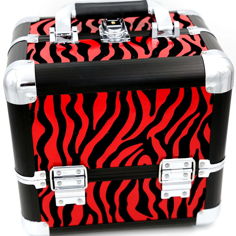 Kosmetiska fodral Makeup Train Case Containrar för kosmetisk arrangör 1st / lot Väskor Kvinnor Tote Bag Make Up Organizer Multifunktionell röd zebra