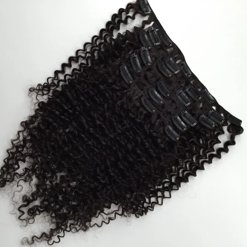 Ny stil Malaysisk Virgin Curly Haft Weft Clip In Human Hair Extensions Obehandlad Naturlig Svart Färg Afro Kinky Curl