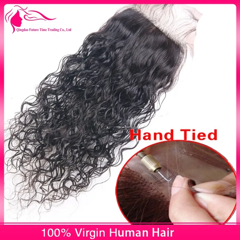 Våt och vågigt malaysiskt mänskligt hår vävbuntar med fri avskiljning 4x4 silkesbas stängning 4st Vattenvåg Mänskliga hår vävtillägg