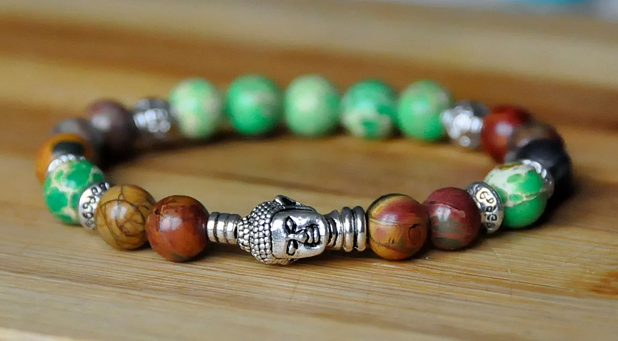 SN0211 Jasper natural stone buddha bracelet meditation heart chakra healing bracelet wellbeing balance yoga bracelet