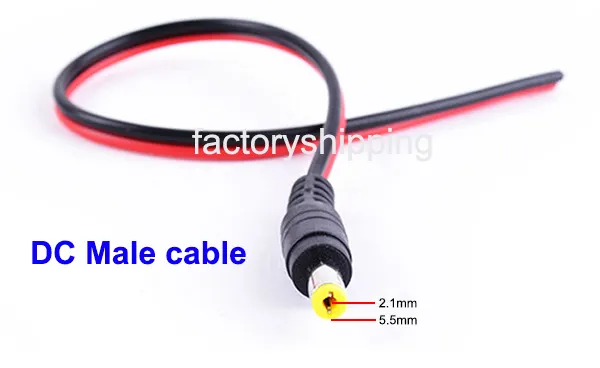 DC conector do conector de alimentação 12 V monitor de monitor CCTV Câmera de Segurança Poder Pigtail 2.1mm Feminino Masculino Cabo Fedex / DHL Frete grátis