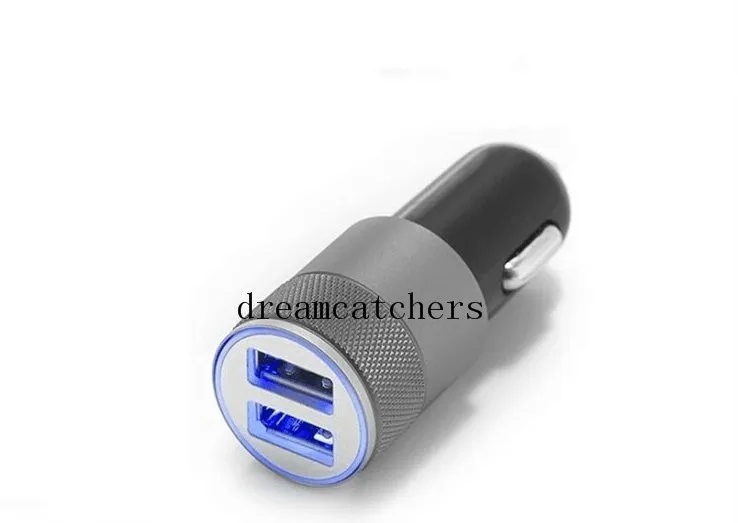 Stop metalowy Dwukowa Ładowarka samochodowa USB LED LIGHT 5V 3.1A 2-portowe Synchronizuje Adapter Ładowanie Bullet Universal dla iPhone7 Plus Samsung S7 HTC