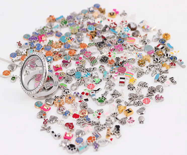 Partihandel 100st / Lot Mixed Loose Charm Pärlor Flytande Charms För Magnetiska Glas Living Lockets Fashion Smycken