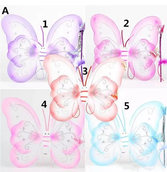 Children Girls Butterfly cosplay props sets Wings hairband Fairy stick Kids Holloween Christmas Festivals Costume Ball Angel Party A08