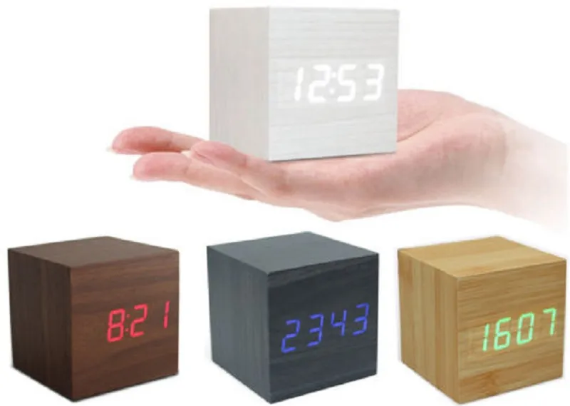 Wood Style Clock Wood Clocks Cube LED Alarm Control Digital Best Small