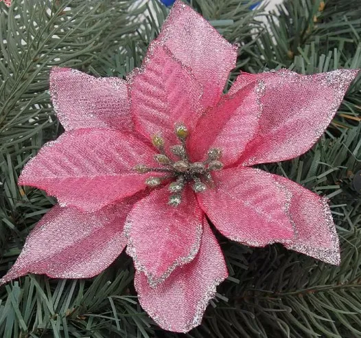 Fleurs de noël roses 13cm, fournitures de décoration d'arbre de noël de haute qualité trois