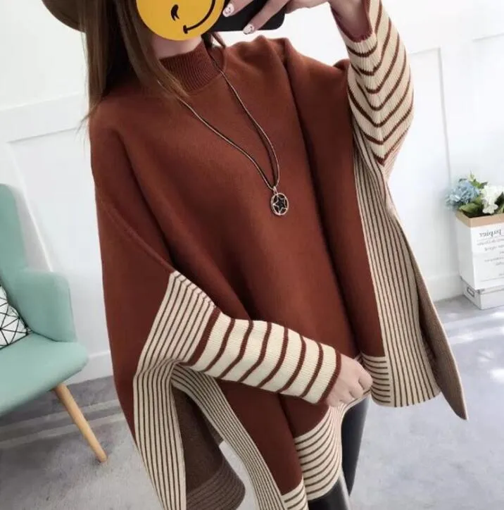 Nowa Jesień Zima Kobiet Poncho Sweter Lady Dzianiny Płaszcz Batwing Sleeve Pulorzy Knitwear Swetry C3204