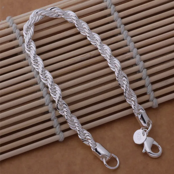 Gratis frakt med spårningsnummer Toppförsäljning 925 Silverarmband 3mm Hemp Rope Armband Silver Smycken 20 stCheap 1796