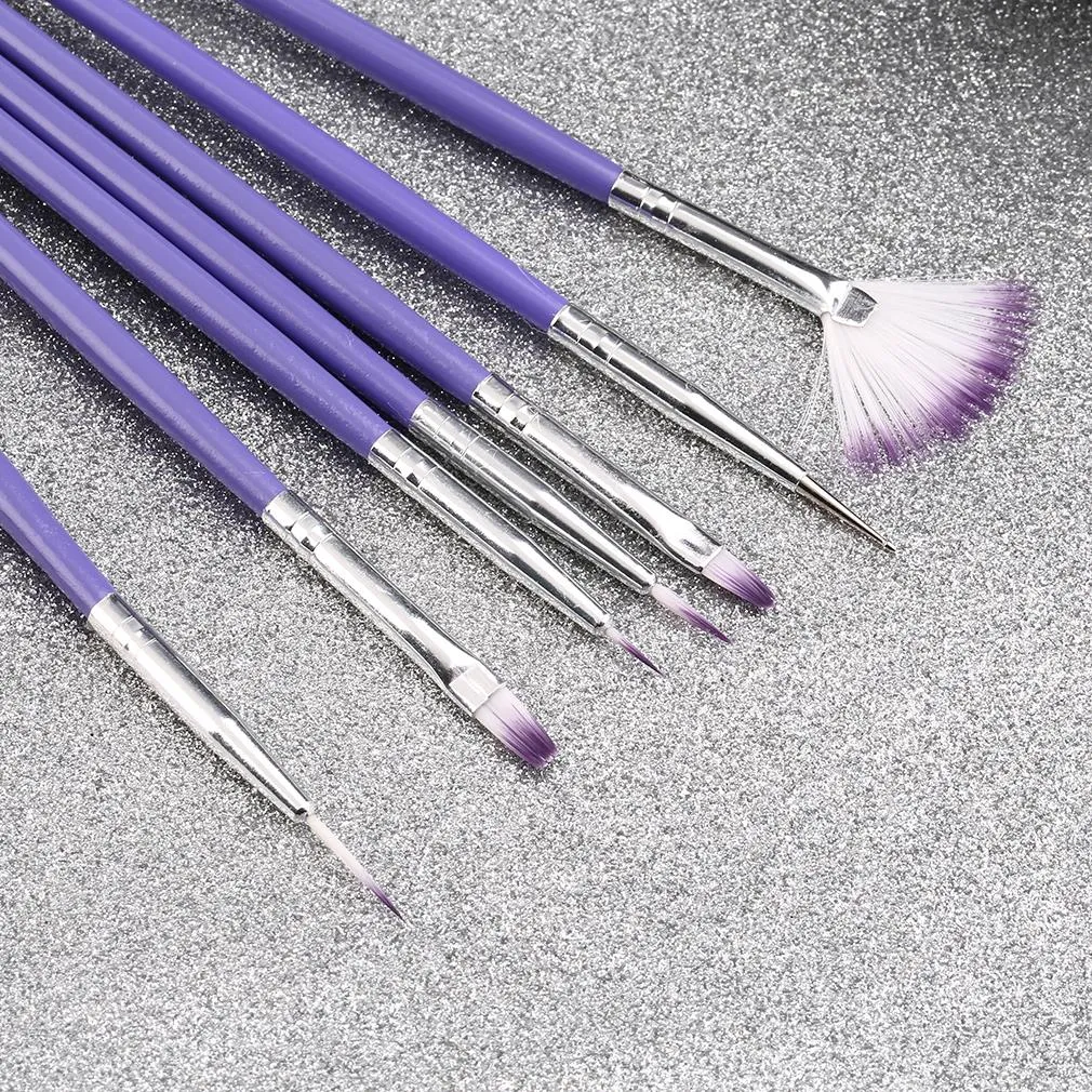 Wholesale-7Pcs Purple Nail Brush Set Crystal Nail Polish Brush Kits Nail Tips Brushes 2015 Hot