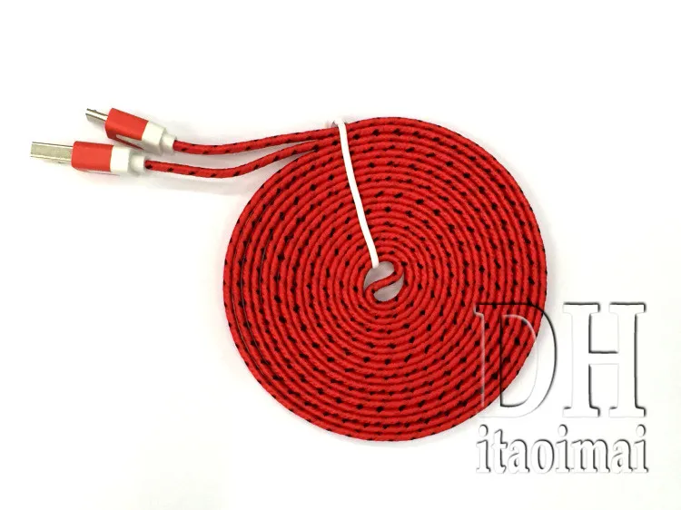 1M 2M 3M Fabric Braided Noodle Flat Charging USB Wire Nylon Sync Cloth Woven Universal Micro USB Cable For Samsung S4 HTC