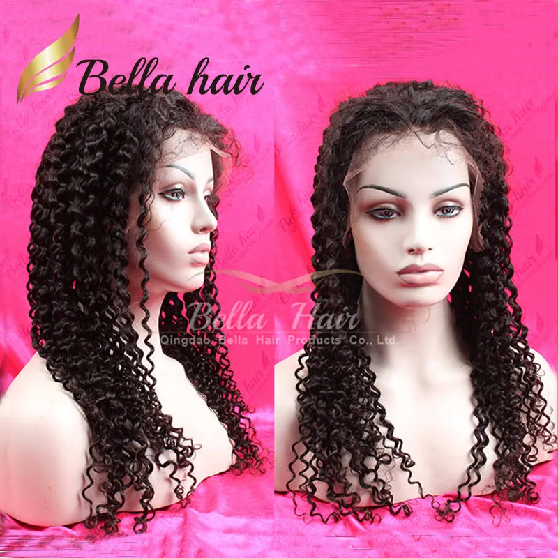 Verkoopkwaliteit Volledige voorkant Wig Water WAVY NATUURLIJKE ZWARTE KLEUR 100% HUSH HAAR LAATS Pruiken Juliechina