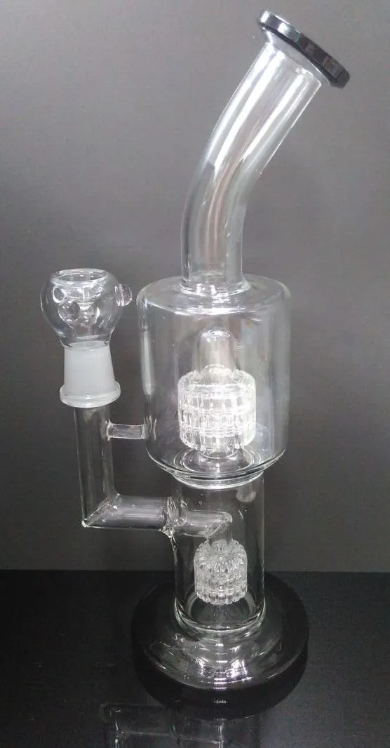 2015 new 11 inches Glass Bong with double Matrix Perc Water Pipe black color 14.4mm joint good quality 