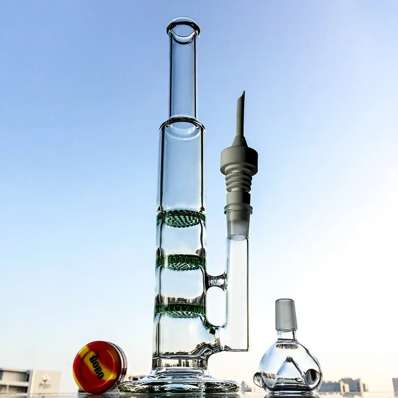 Narghilè con 14mm Ceramic Nail Carb Cap Vetro Bong Dab Rigs Tubi d'acqua 3 strati Perc Fumo Bong d'acqua Tubo dritto 10XX-3