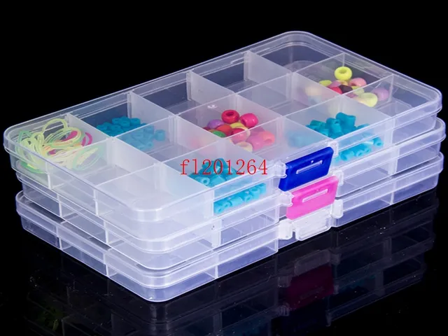 lot 15 compartiment Plastique Plastique Boîte de rangement vide pour les bijoux Nail Art Container Organizer 3937501
