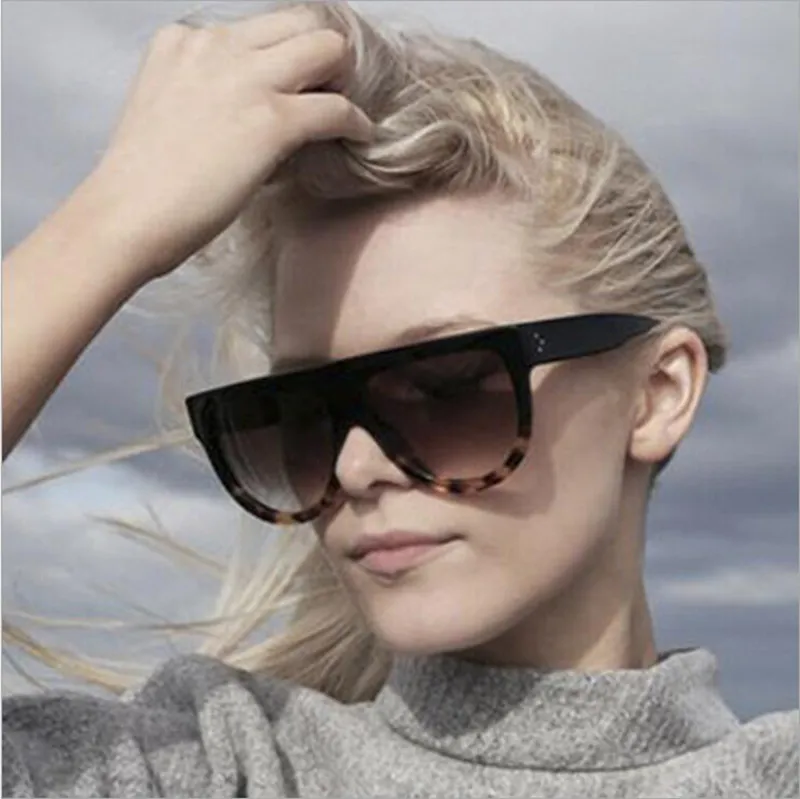 Fashion Sunglasses Brand Designer Women Flat Top Vintage Sun glasses Female Rivet Shades Big Frame Sunglass UV400 VE0133