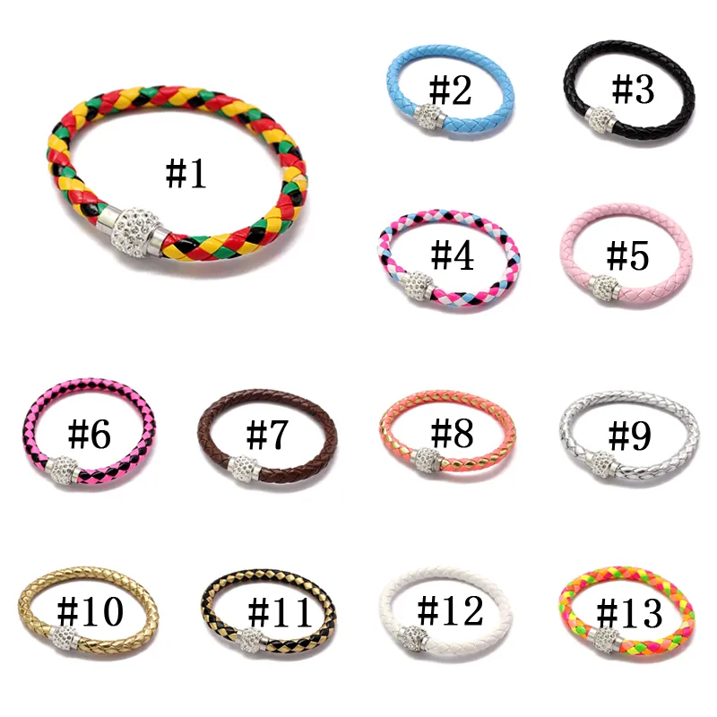 13 цветов искусственная кожа браслет CZ диско Кристалл Rhinestone Шарм браслеты магнитная застежка wrap браслет для унисекс ювелирные изделия