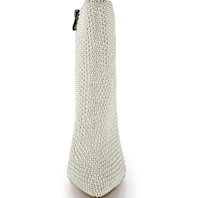 İnci Düğün Botları Fildişi Gelin Prenses Yüksek Topuk Platform Ayakkabı Gerçek Deri Özelleştir Parti Balo Botları Saçlı Ayak Pompaları242y
