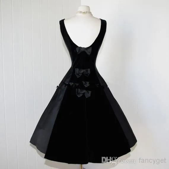 High Quality Taffeta Vintage Black Prom Dresses Elegant Women Scalloped ...