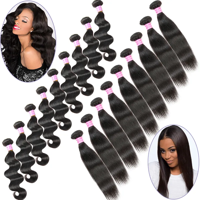 Partihandel brasiliansk rak, Body Wave Virgin Human Hair Extension 10/20/30/50 Bunt 100 % obearbetad 8A Remy Human Hair Weave Weft