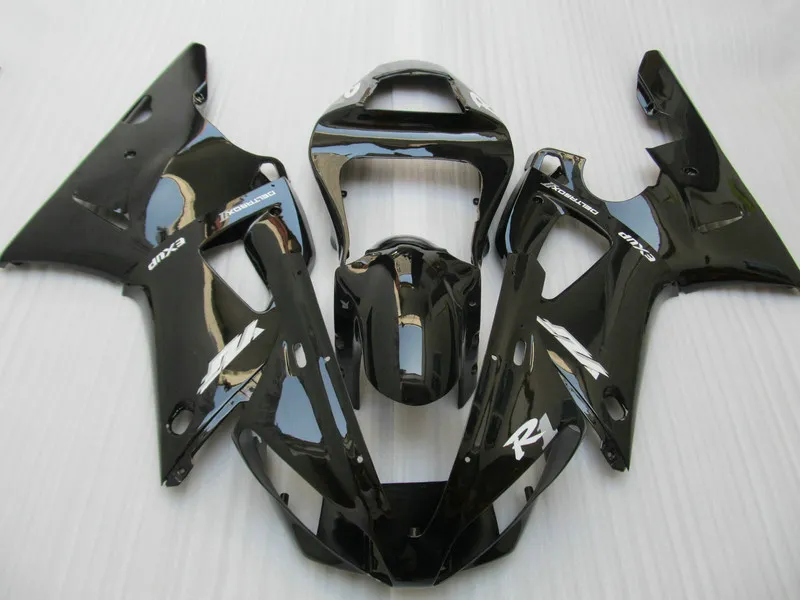 Glänsande svarta fairings för Yamaha YZF R1 00 01 Fairing Kits 2000 2001 YZFR1 YZF1000 A12B Good Quality Plast Parts Kit + 7 Presenter