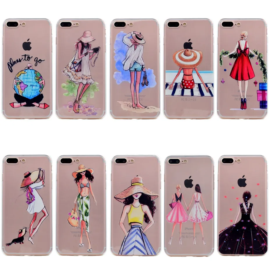 Pour iPhone 5 5s SE 6 6s 7Plus étui Transparent souple TPU dos mignon fille couverture pour iPhone 8 iPhone8 Plus étui