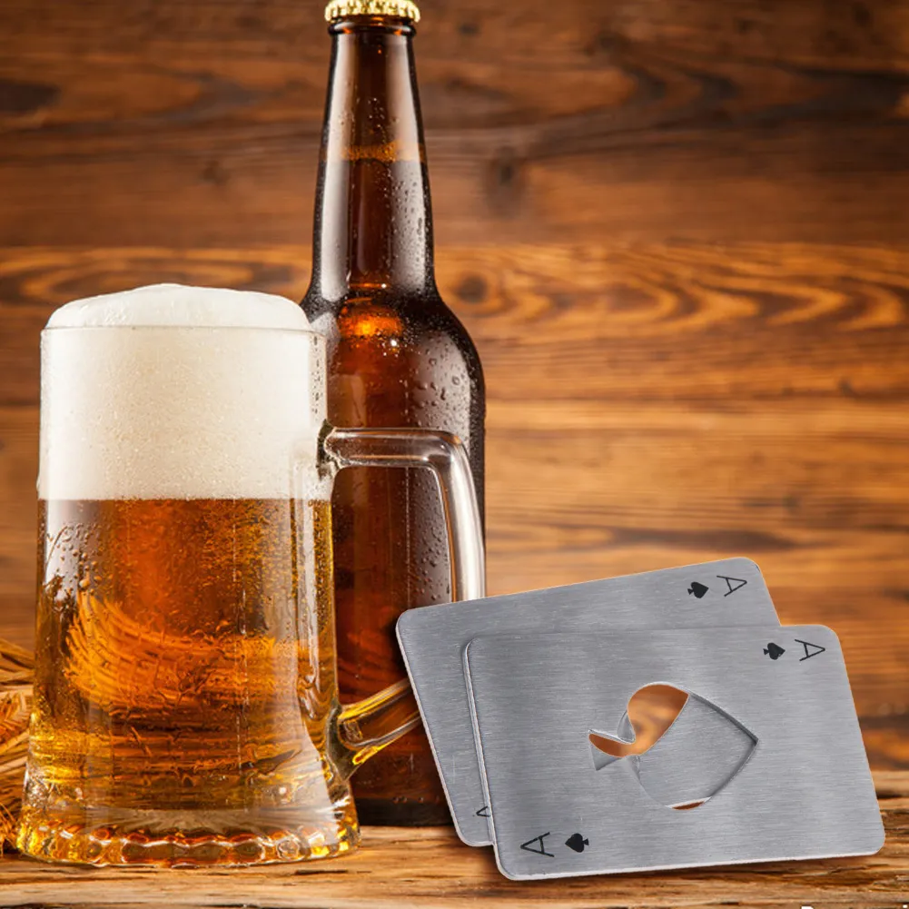 스테인레스 스틸 맥주 병따개 스페이드 부지깽이 카드 모양 막대 도구 지갑 실버 색상을 가지고 다니기 쉬운