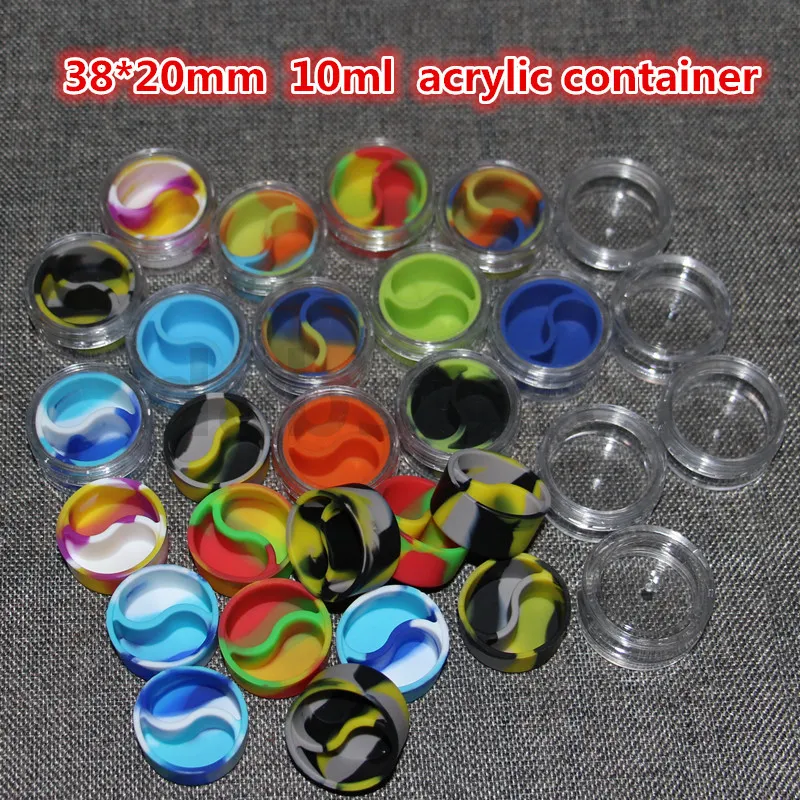 10ml Clear Acrylic Wax Concentrate Containrar, Non-Stick Silicone Dab Bho Hash Olja Dry Herb Storage Jars Gratis frakt