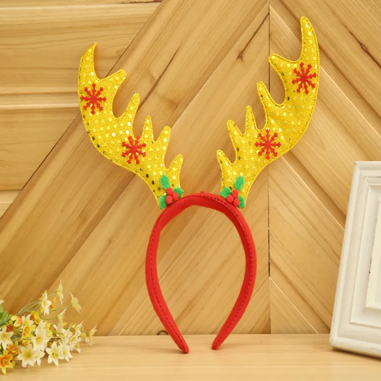 Dropshipping Hot Selling Christmas Antlers Head Buckle Sequins Non-Woven Light Weight Headband Decorations Festival Party Supplies