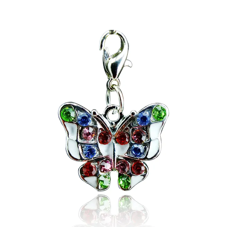 Новое поступление! Мода Изысканный цинковый сплав Rhinestone Butterfly Lobster Clasp Keyring Key Charms Jewelry