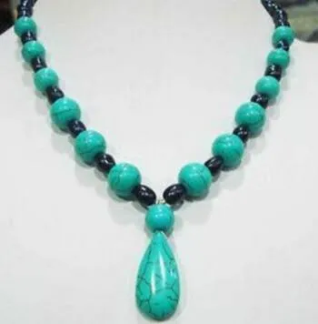 New 7-8mm Black Tahitian Pearl & Turquoise Necklace 18 2605
