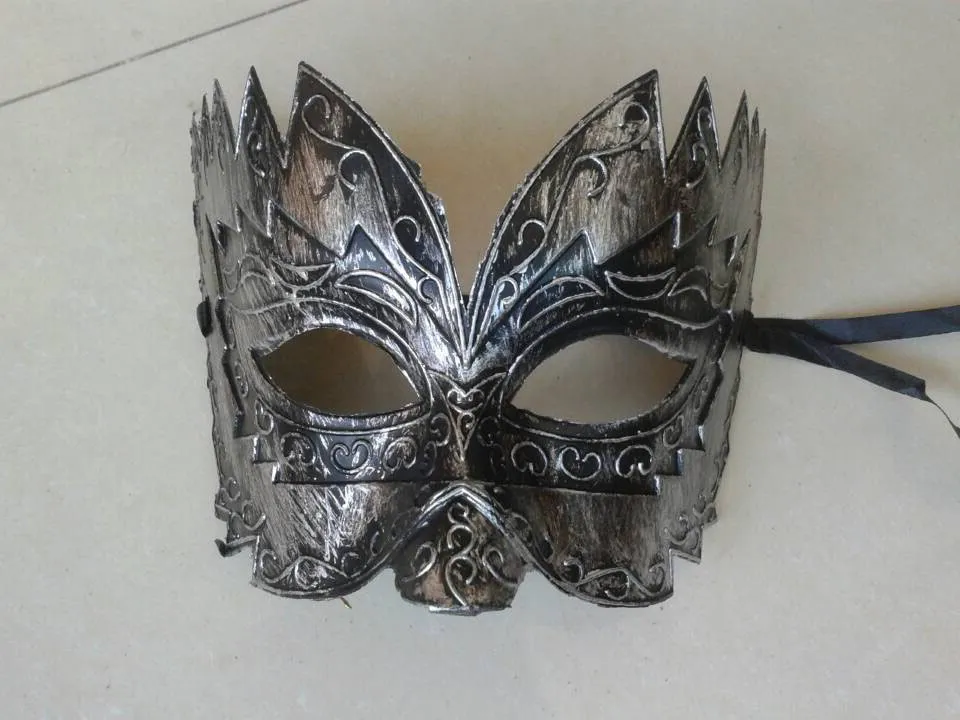 Masque de mascarade pour hommes adultes, classique rétro grec soldat romain masque de gladiateur fête mascarade bal Mardi Gras masque pour les yeux du visage or et argent