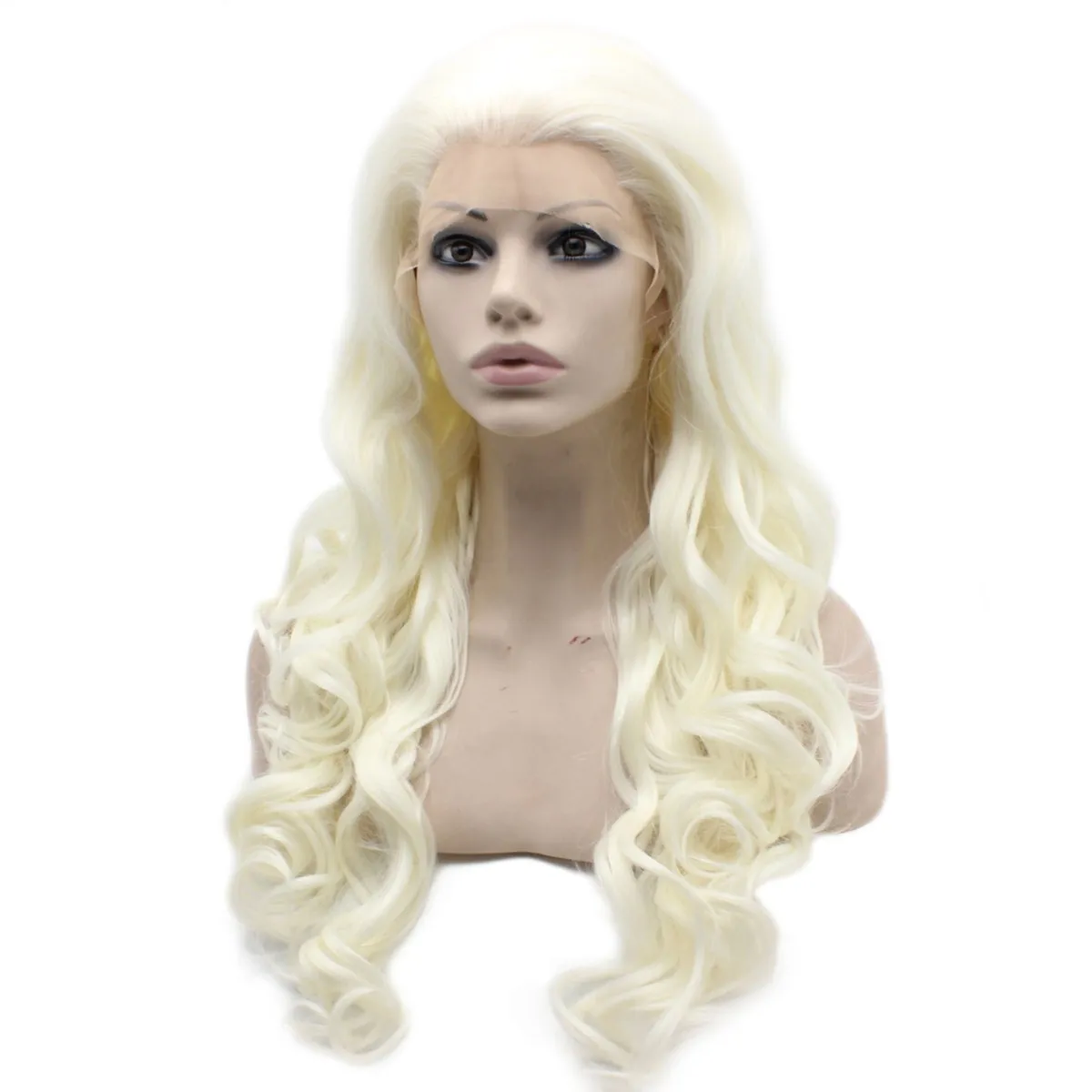 Long Wavy Silver White Blonde Swiss Lace Front Synthetic Wig