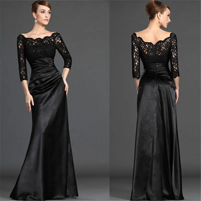 2014 Elegant Black Lace Off Shoulder 3/4 Long Sleeves Formal Evening ...