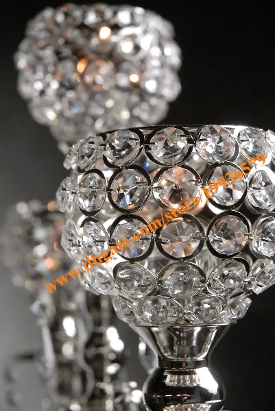 Hot sales 5 armen zilver metalen bruiloft kandelaars middelpunt met kristallen globe