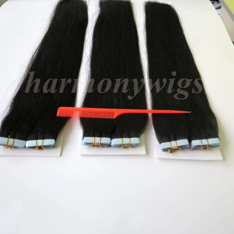 Najwyższa jakość 100g 40 sztuk klejowa skóra taśma wątku w przedłużeniach włosów Brazylijski Indian Human Hair 18 20 22 24 cali # 1b / Off Black