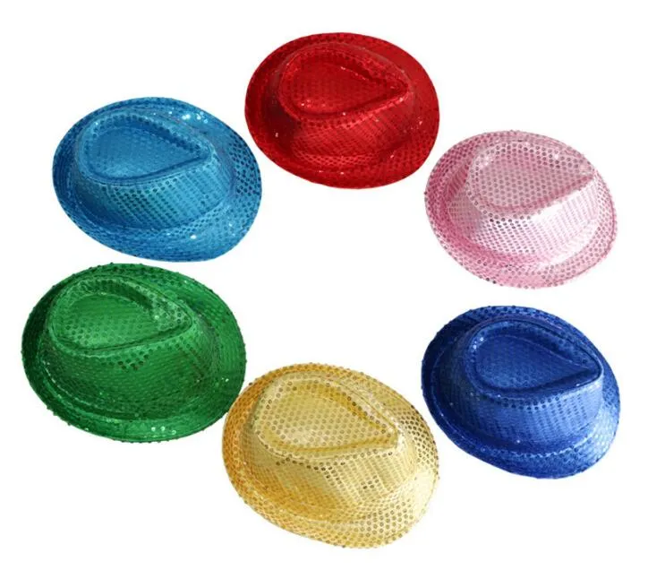 Newest !Fashion Sequins Jazz hats with LED light TOP hats for men & women Sequins Performance cowboy cap props for Christmas party