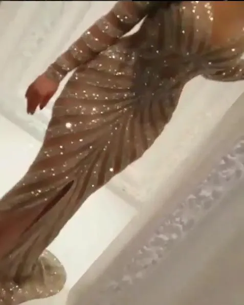 Evening dress Yousef aljasmi Labourjoisie Silver Beads V-Neck Ls Long sleeve Kim kardashian Zuhair murad