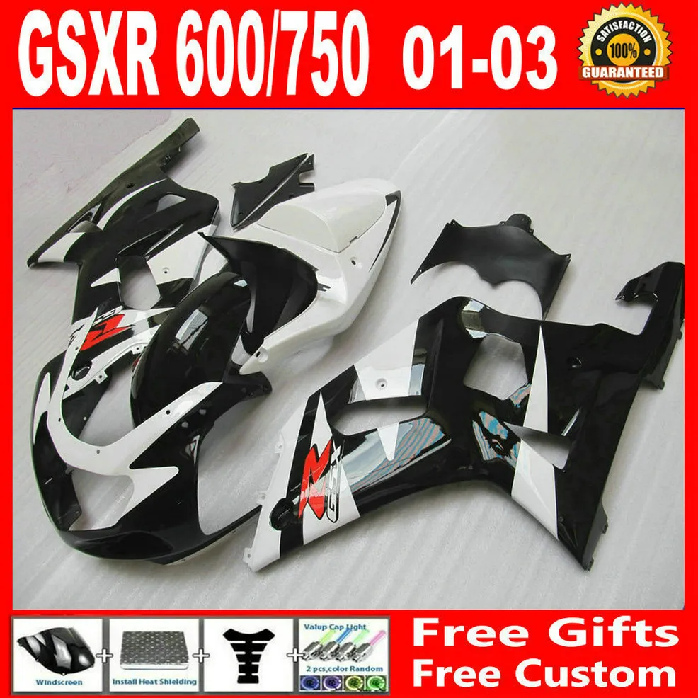 鈴木GSXR 600 750 00 01 02 03フェアリングGSX-R600 R750 2001 2002 2003 2003フェアリックスキットホワイトブラック