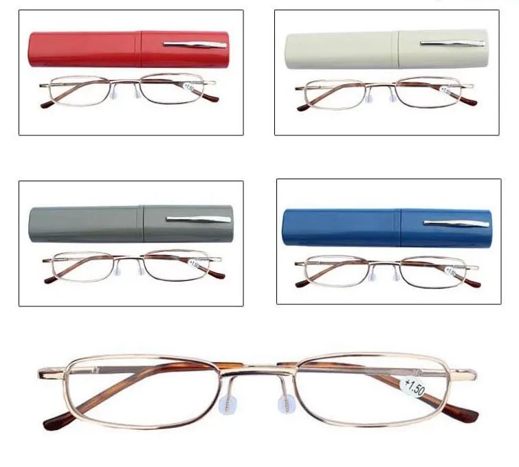 독서 안경 펜 케이스 색상 알루미늄 튜브 유니섹스 안경 접는 휴대용 노안 안경 상자 무료 배송